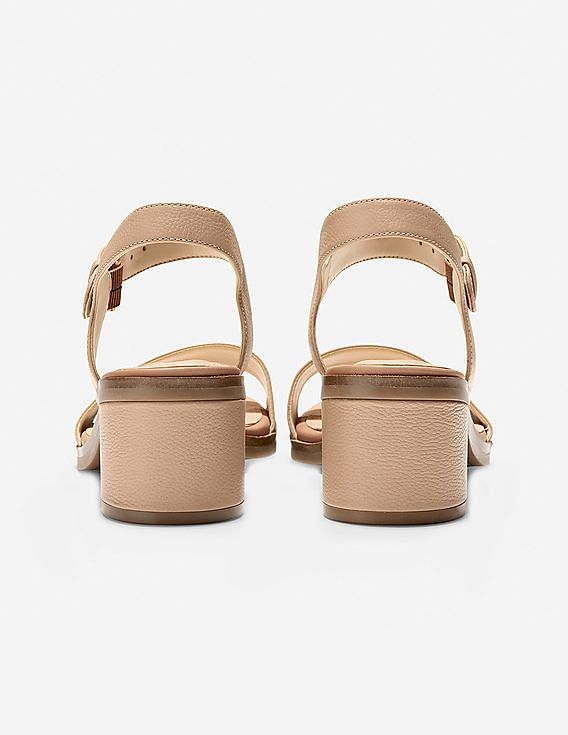 Cole Haan Beige Open Toe Buckled Ankle Strap Leather Block Heels