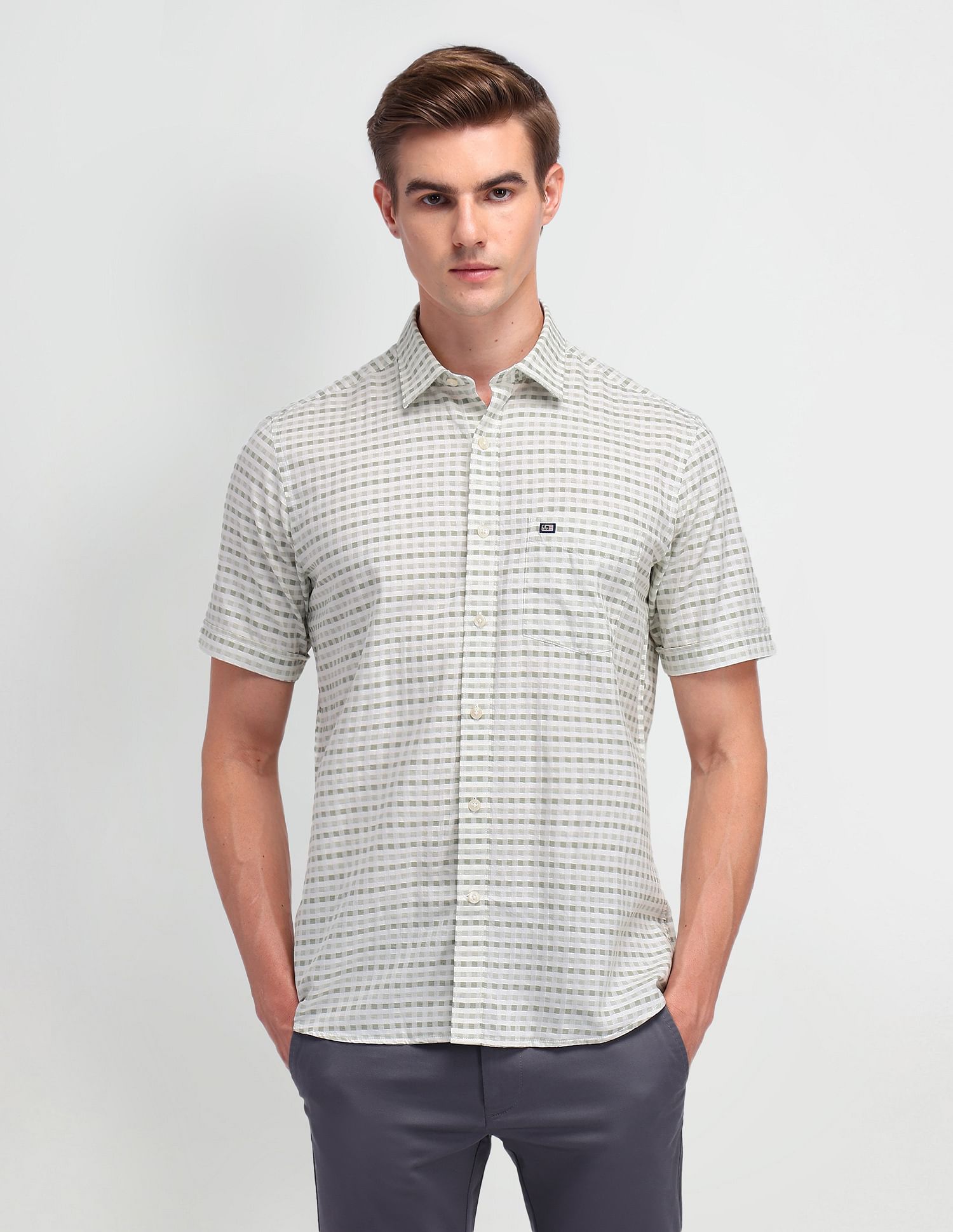 Arrow Sport Micro Checked Cotton Shirt