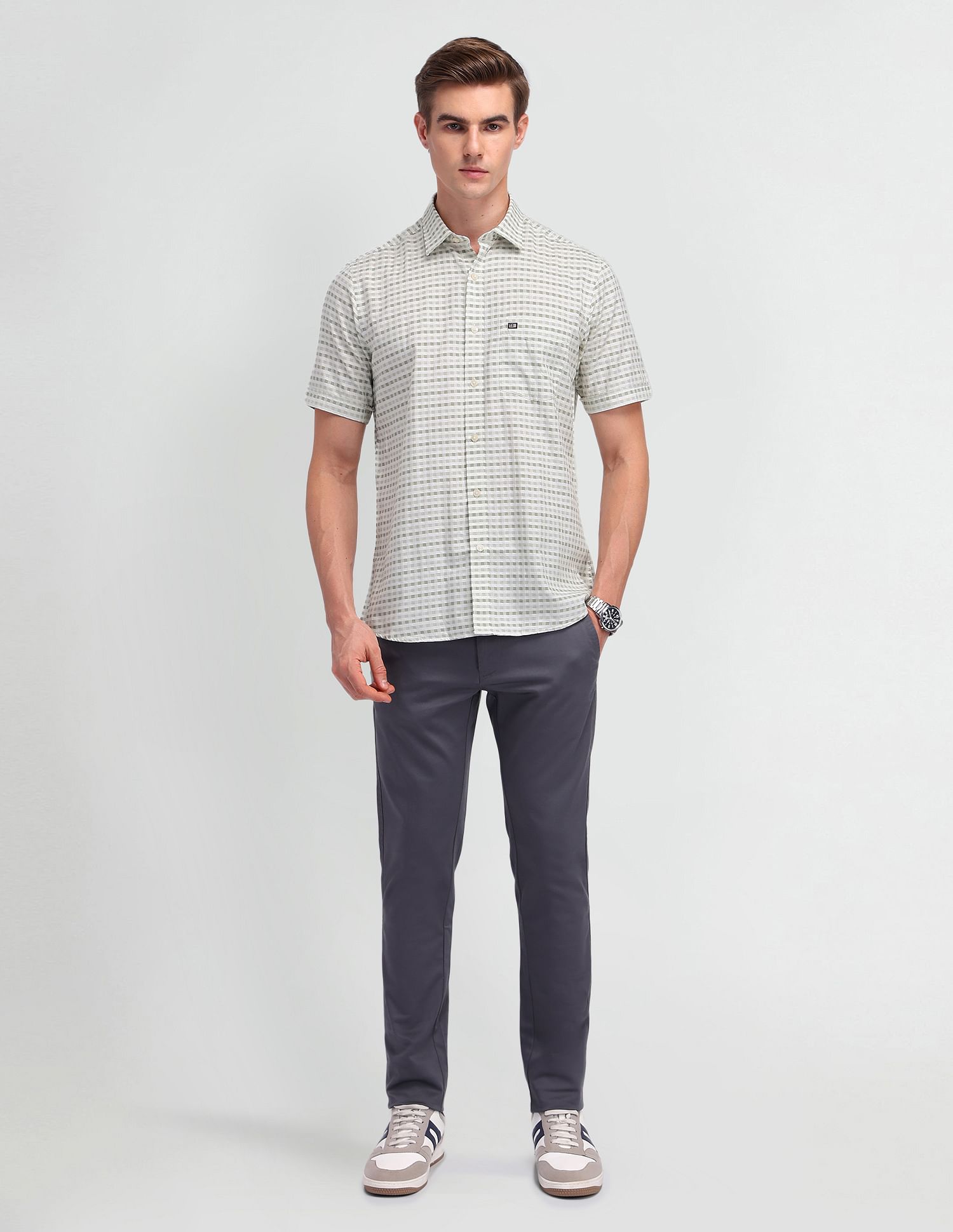 Arrow Sport Micro Checked Cotton Shirt