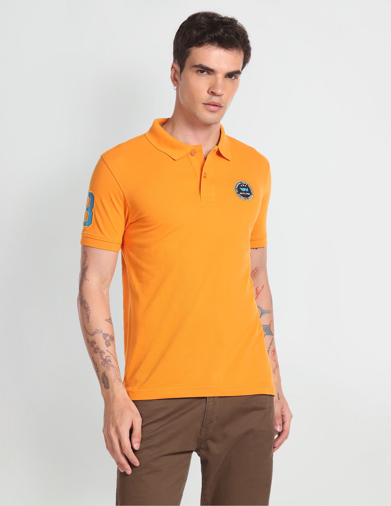 Flying Machine Appliqued Pique Polo Shirt