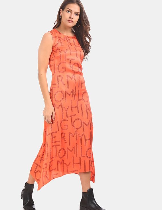 Buy Tommy Hilfiger Women Vermilion Brand Print Maxi Dress