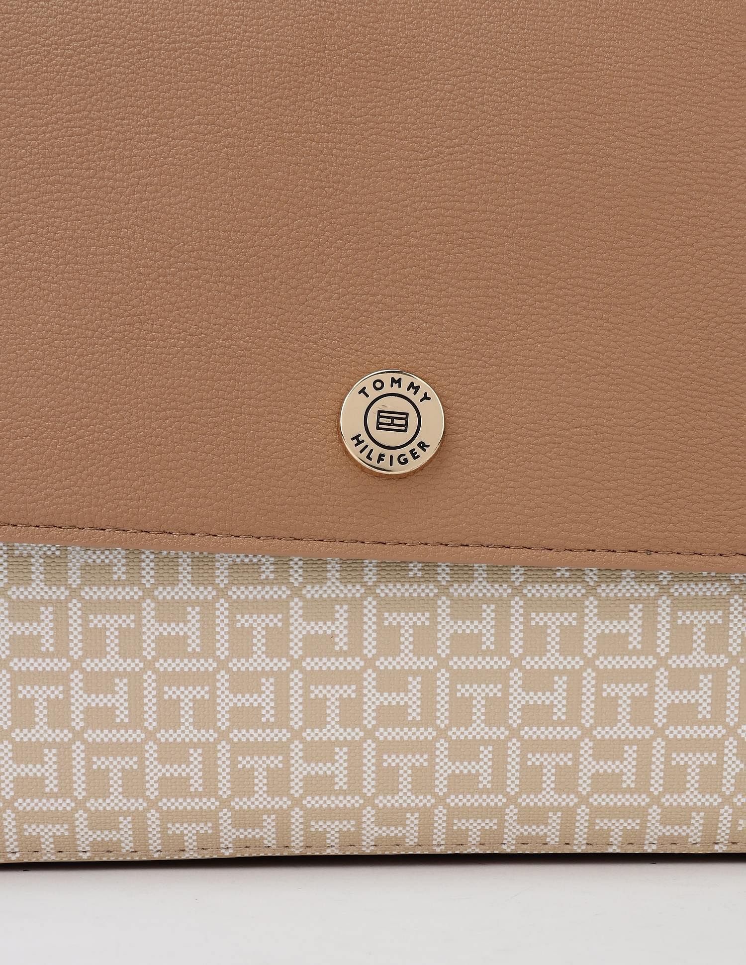Tommy Hilfiger Logo Beige Pvc Hand Bag
