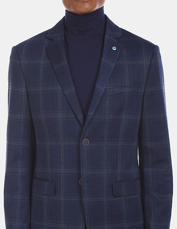 Arrow Sports Notch Lapel Check Knit Blazer