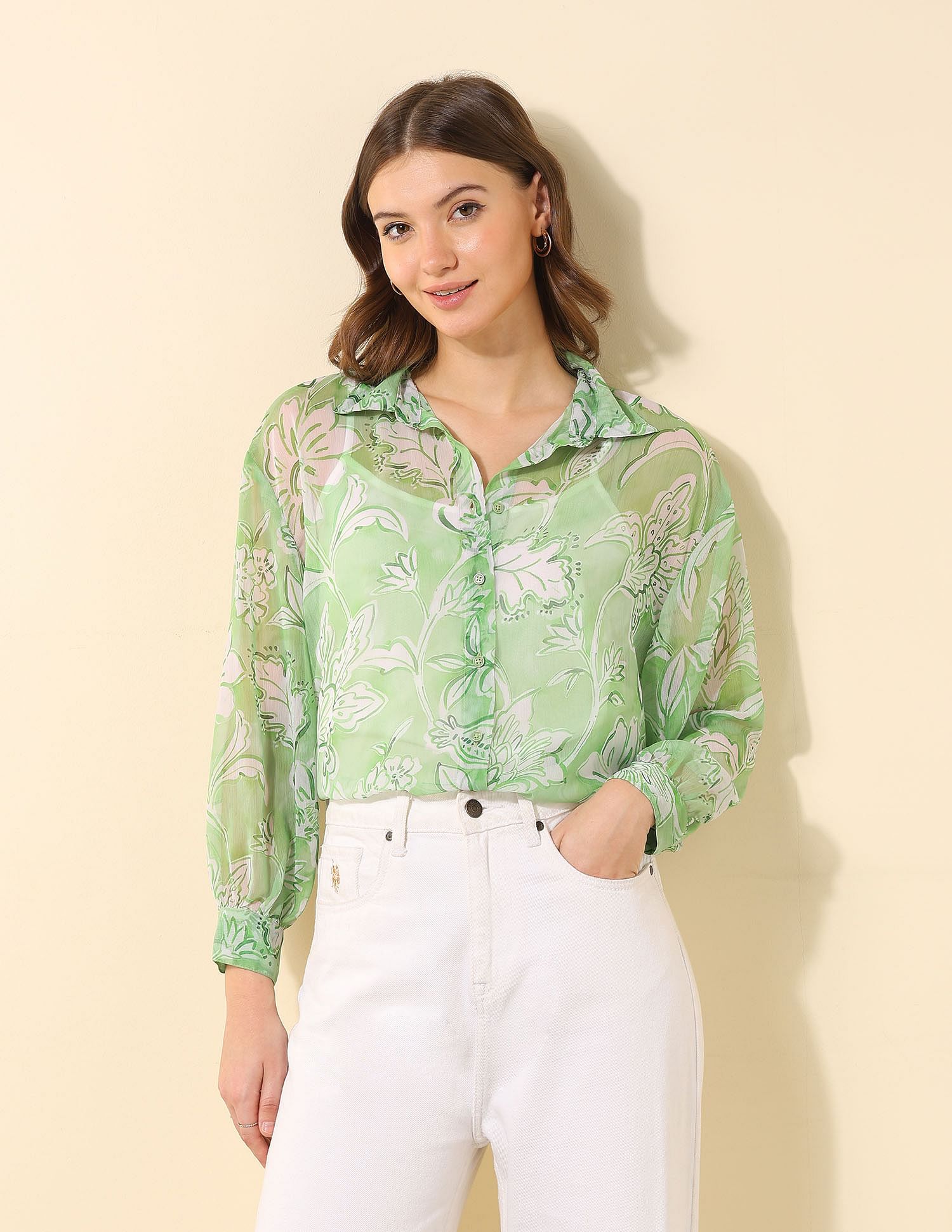 U.S. Polo Assn. Women Relaxed Fit Chiffon Sheer Shirt
