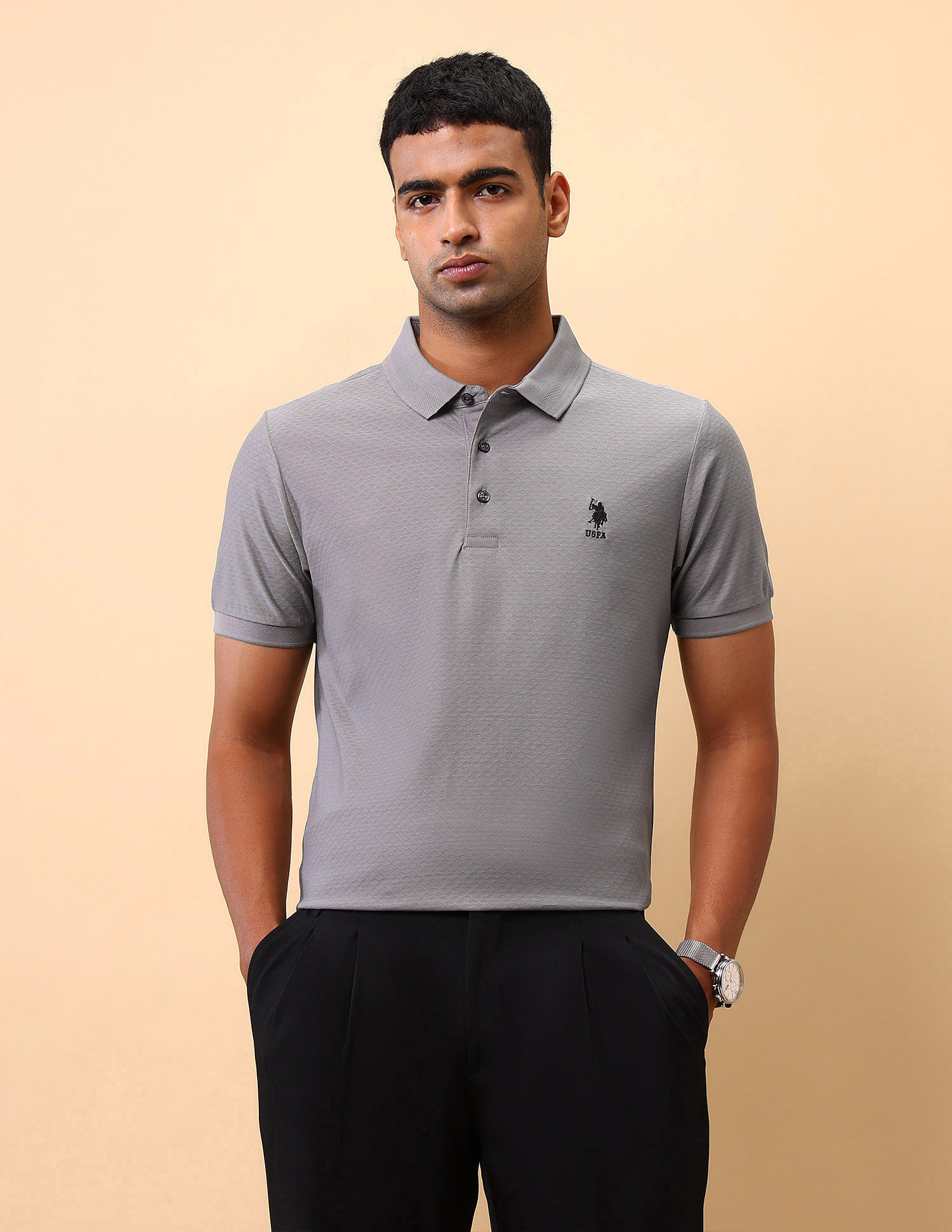 U.S. Polo Assn. Textured Pure Cotton Polo Shirt