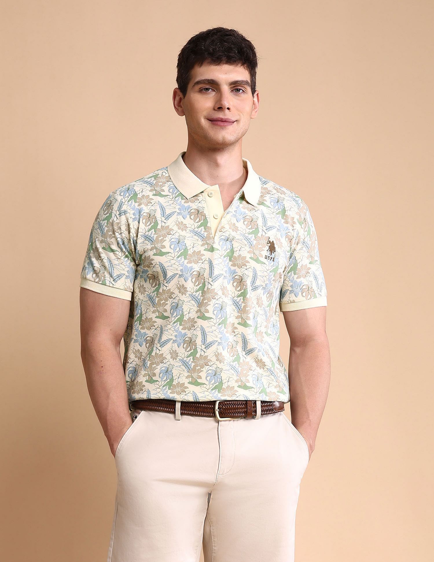 U.S. Polo Assn. Floral Printed Slim Fit Polo Shirt