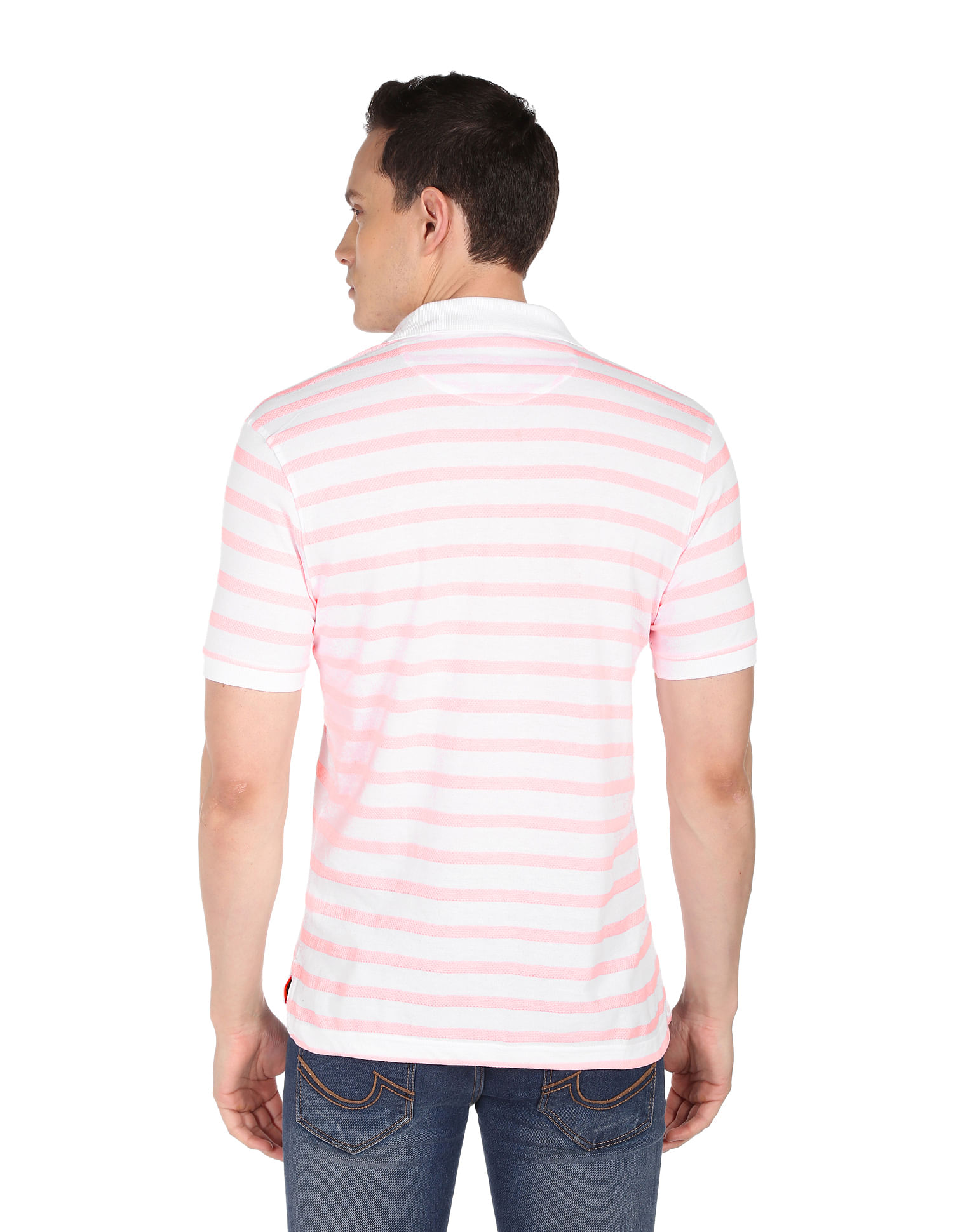 AD by Arvind Cotton Horizontal Stripe Polo Shirt
