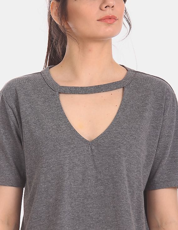 cutout v neck t shirt