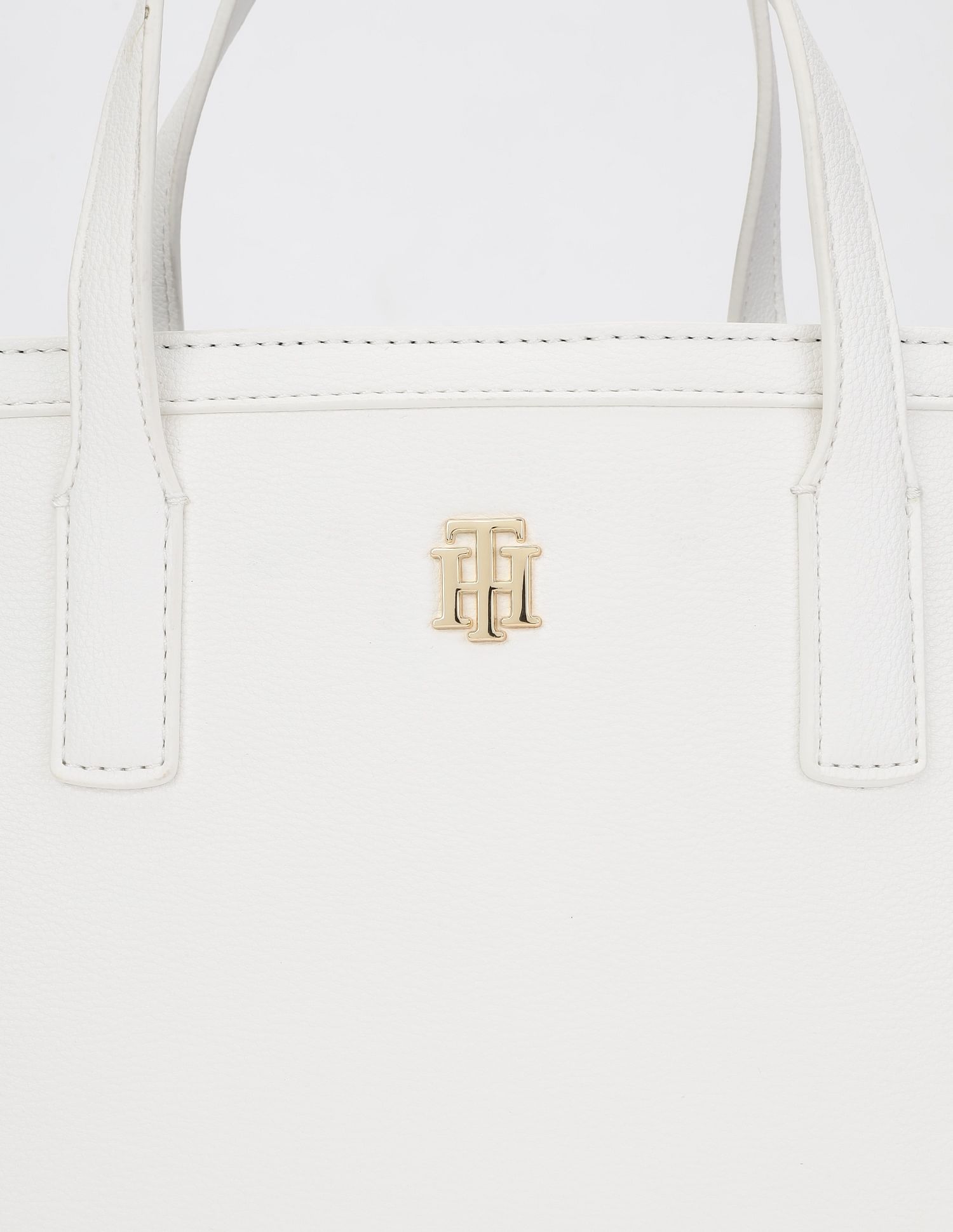 Tommy Hilfiger Solid White Cotton Handbags