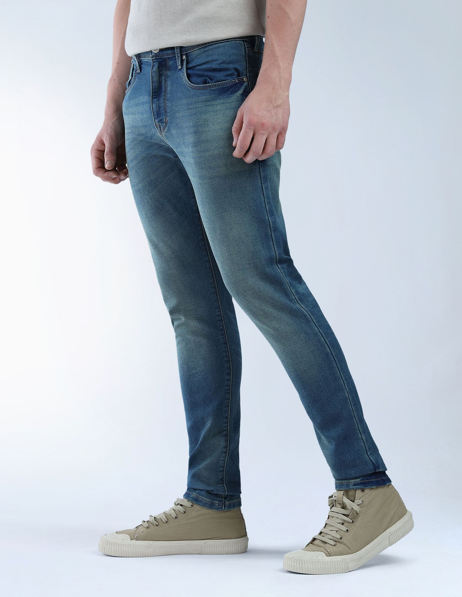 Flying Machine Slash Slim Tapered Fit Flex Knit Jeans