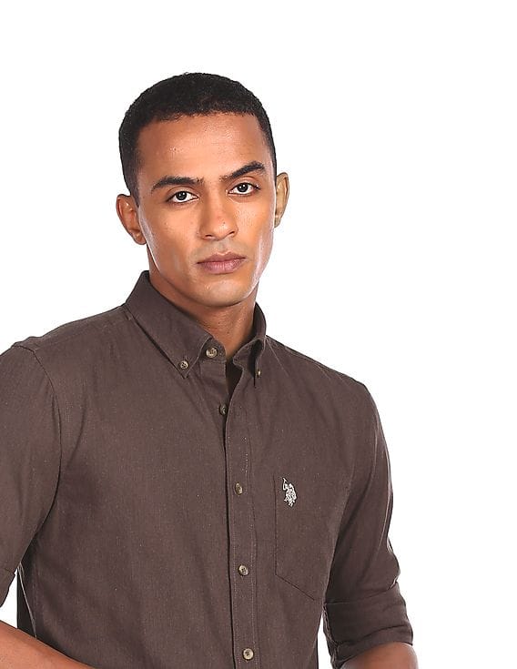 brown polo button down
