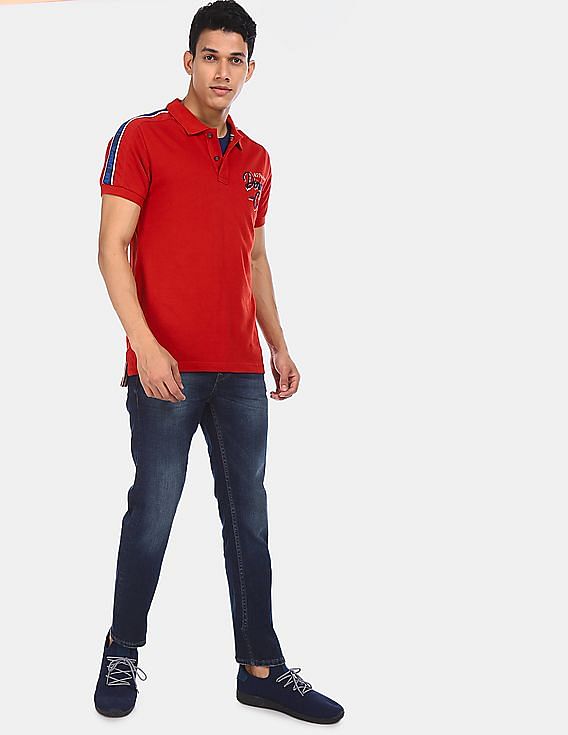 U.S. Polo Assn. Men Red Short Sleeve Brand Print Polo Shirt
