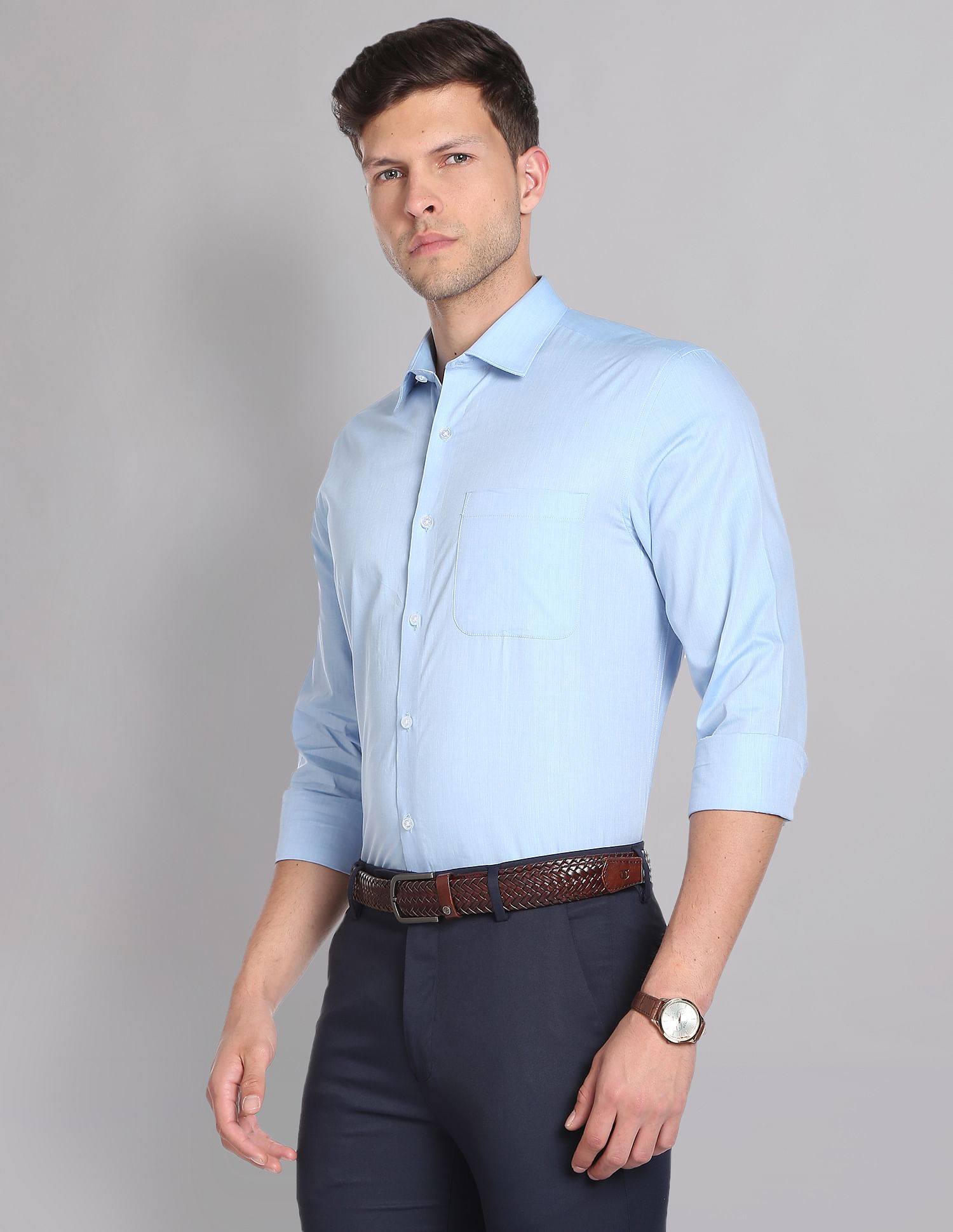 AD by Arvind Cutaway Collar Solid Cotton Formal Shirt