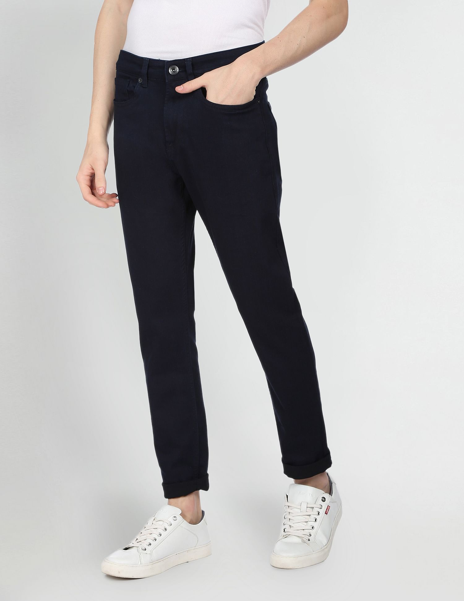 Flying Machine Stone Wash Slash Slim Tapered Fit Jeans
