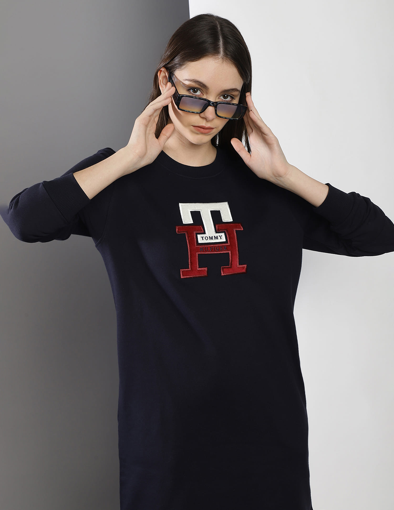 Buy Tommy Hilfiger Women Navy Monogram Applique Sweatshirt Dress - NNNOW.com