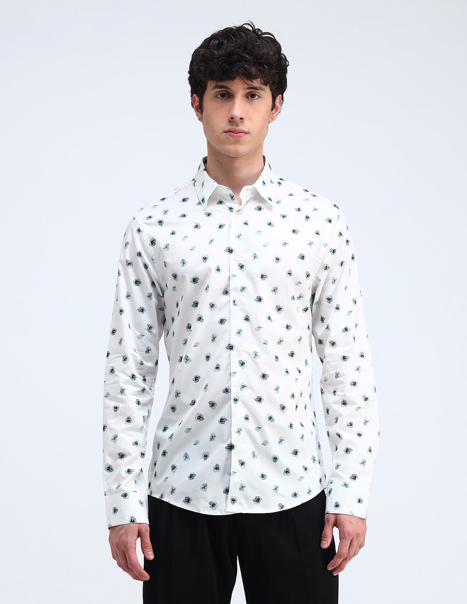 Flying Machine Printed Satin Slim Fit Shirt