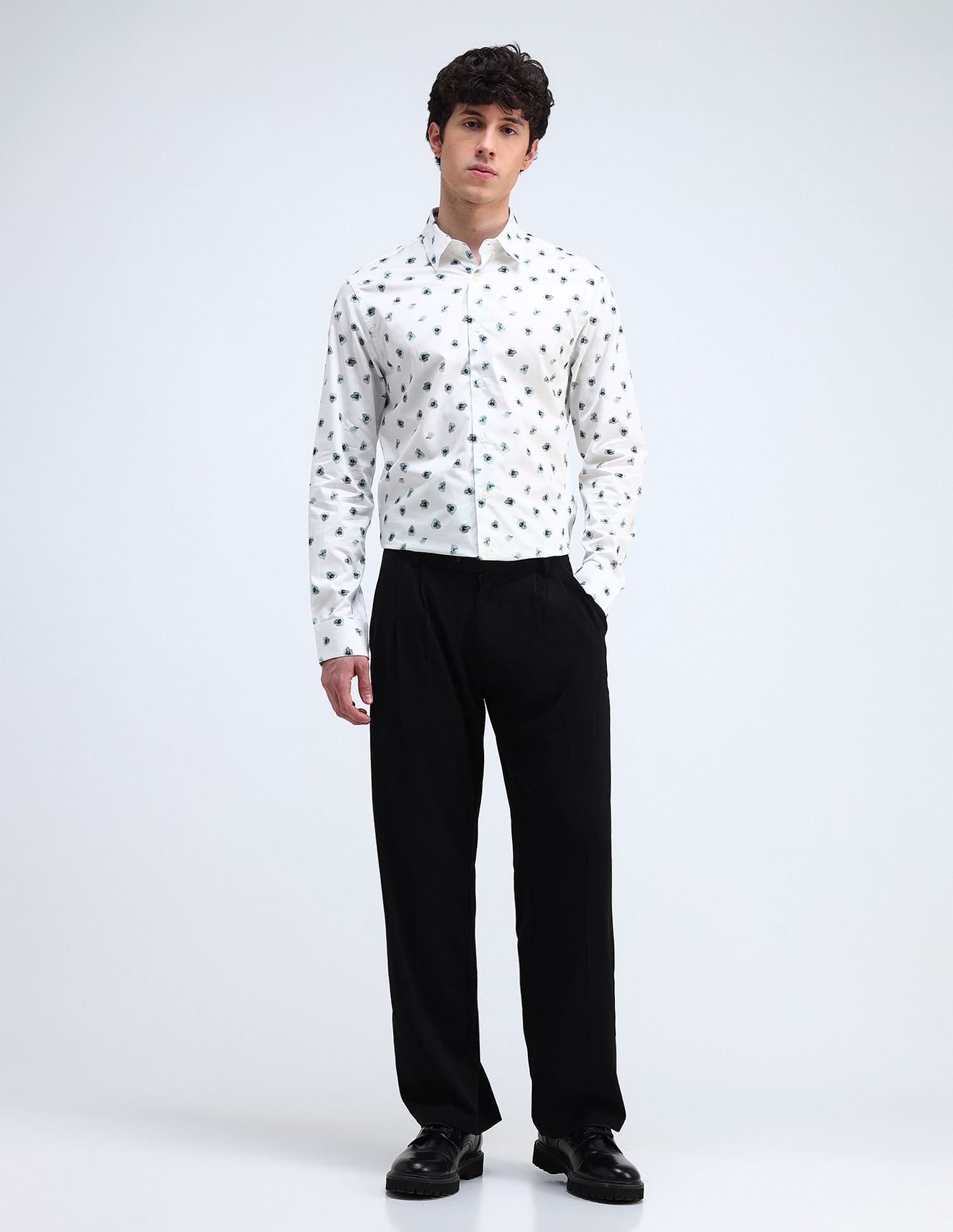 Flying Machine Printed Satin Slim Fit Shirt