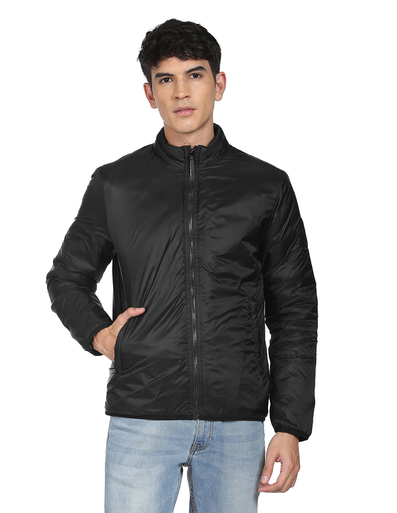 Flying Machine High Neck Solid Puffer Jacket