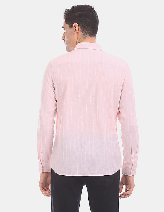 Calvin Klein Men Pink Striped Regular Fit Cotton Shirt