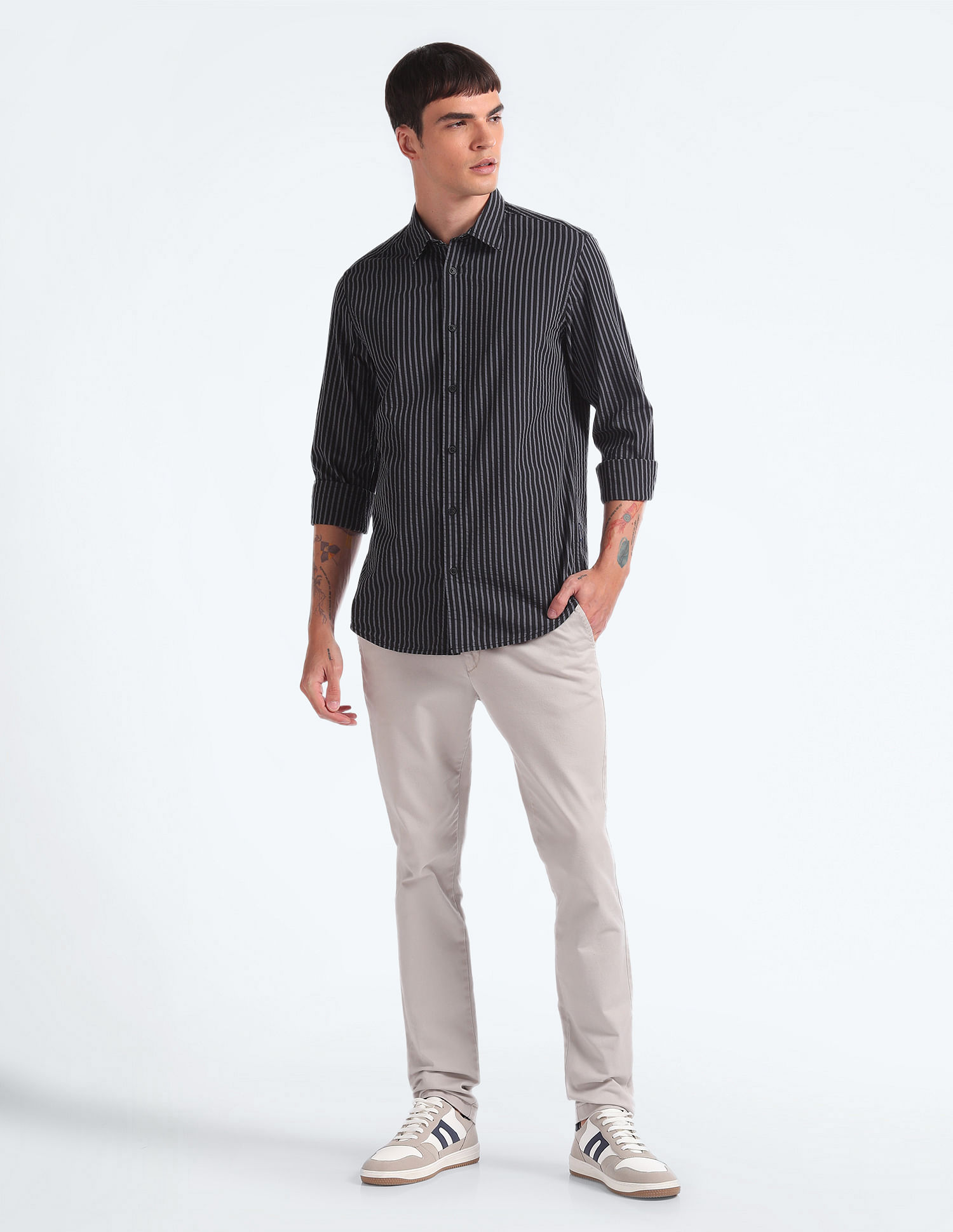 Flying Machine Vertical Stripe Seersucker Shirt