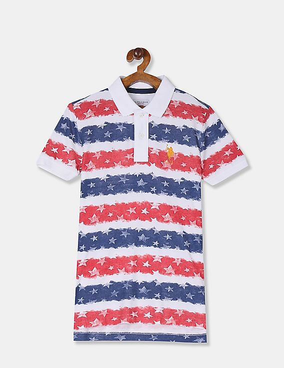 U.S. Polo Assn. Kids Flag Print Pique Polo Shirt
