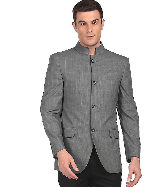 Buy Arrow Mandarin Collar Woven Check Bandhgala Blazer NNNOW