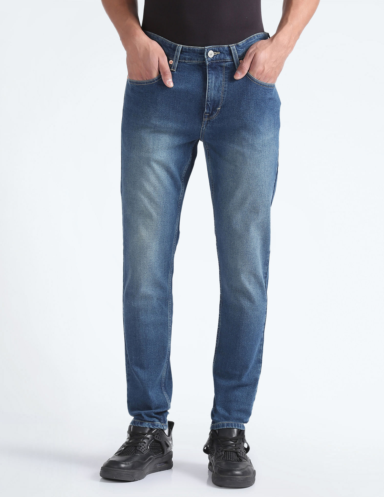 Flying Machine Stone Wash Slash Slim Tapered Fit Jeans