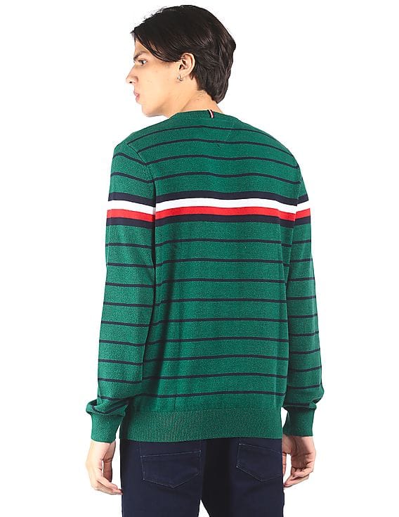 Buy Tommy Hilfiger Men Green Crew Neck Striped Sweater - NNNOW.com