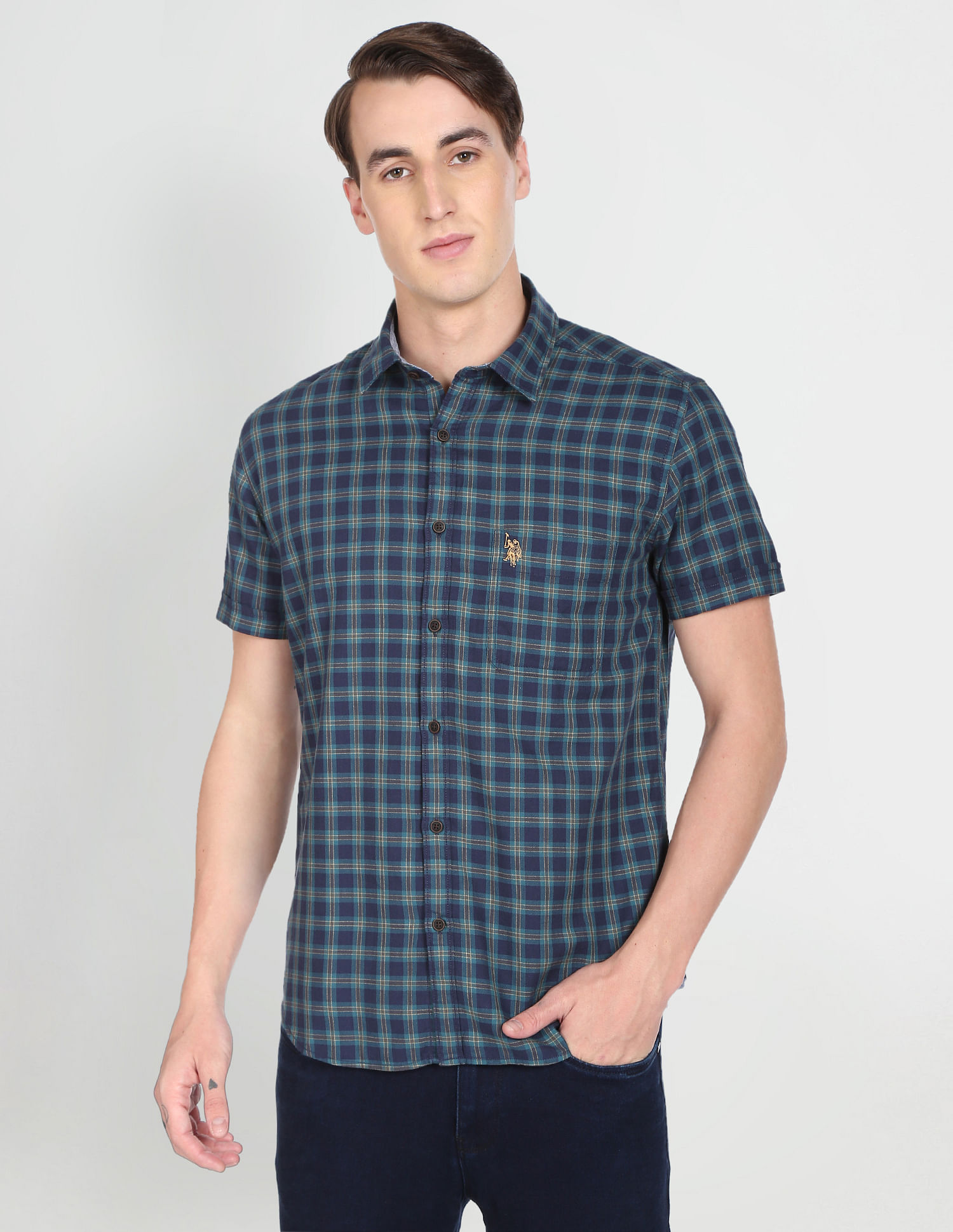 U.S. Polo Assn. Denim Co. Short Sleeve Tartan Cotton Casual Shirt