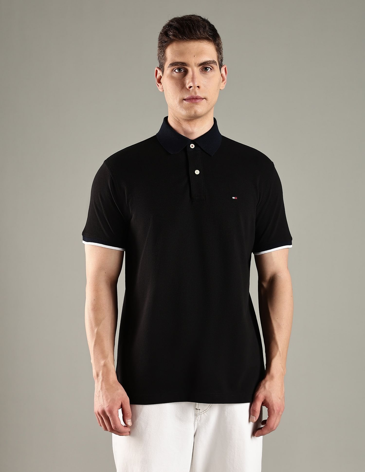 Tommy Hilfiger Solid Regular Fit Cotton Polo T-Shirt