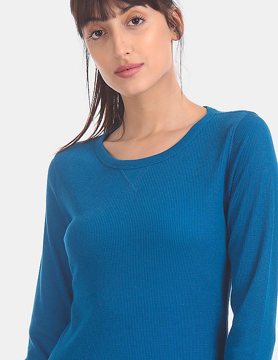 Buy GAP Blue Long Sleeve Waffle Knit T-Shirt - NNNOW.com