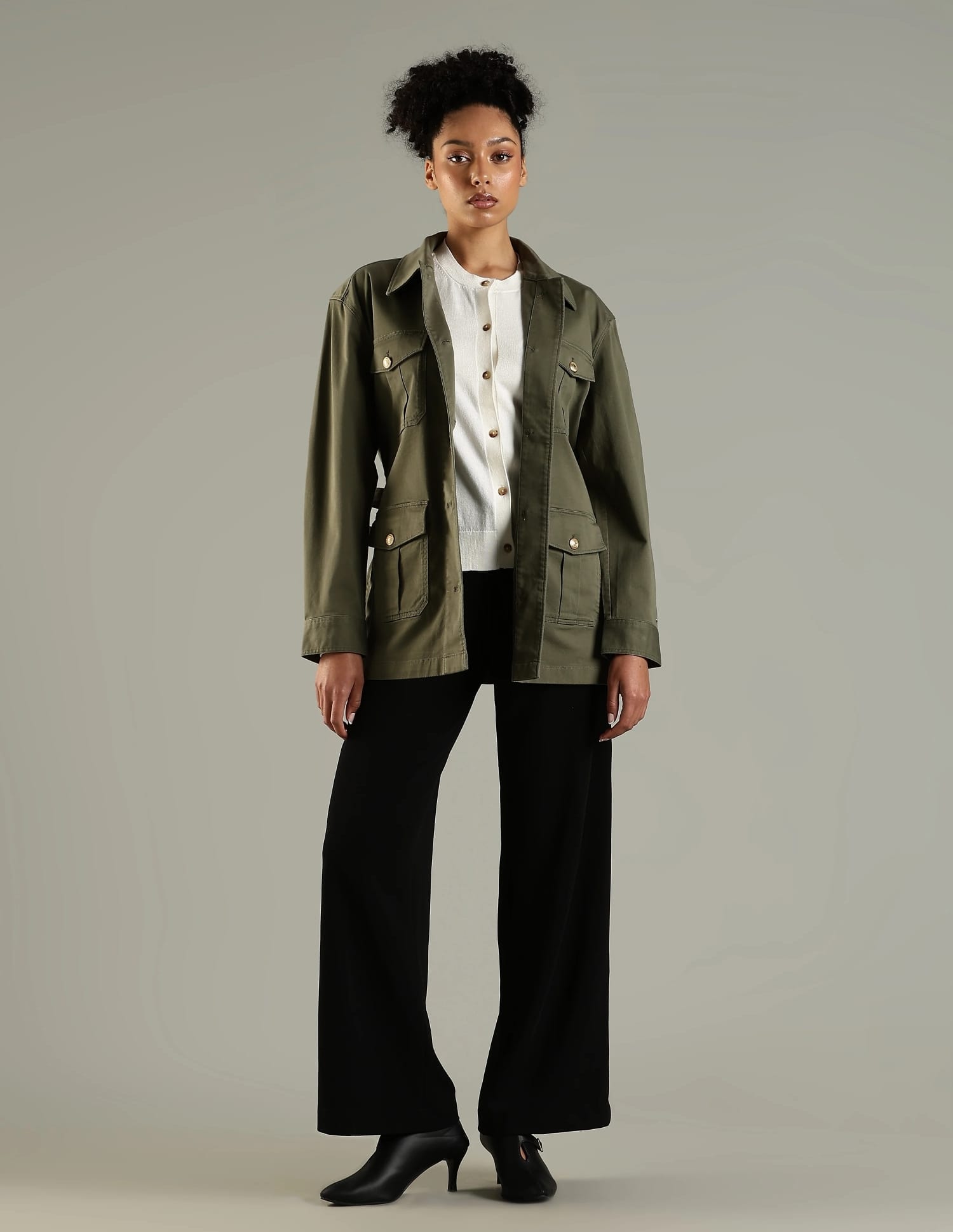 Buy Tommy Hilfiger Regular Fit Cotton Spread Collar Military