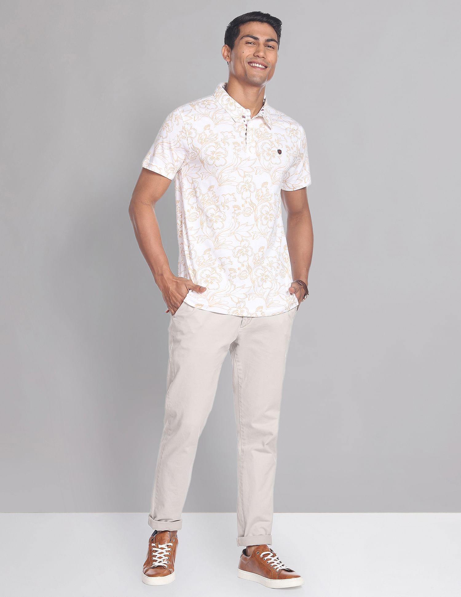 AD by Arvind Floral Print COOL-IT Real Deal Polo Shirt