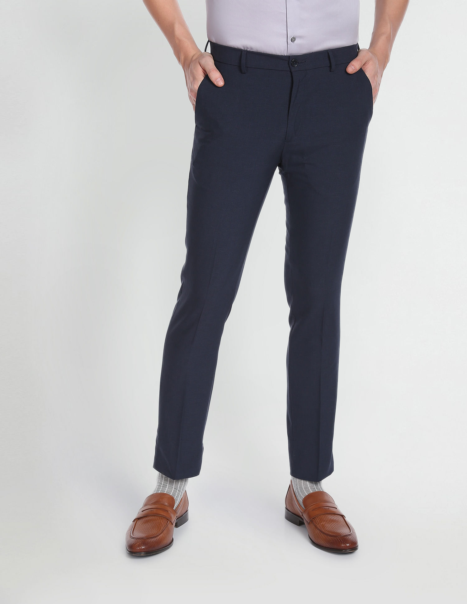 Buy Dark Grey Plaid Formal Pants For Men Online In India