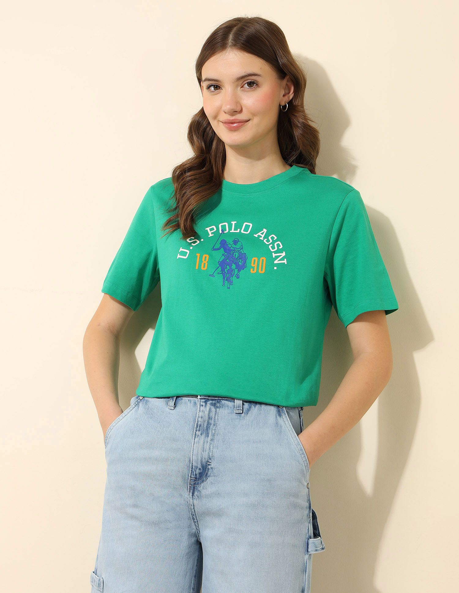 U.S. Polo Assn. Women Boxy Fit Brand Printed T-Shirt