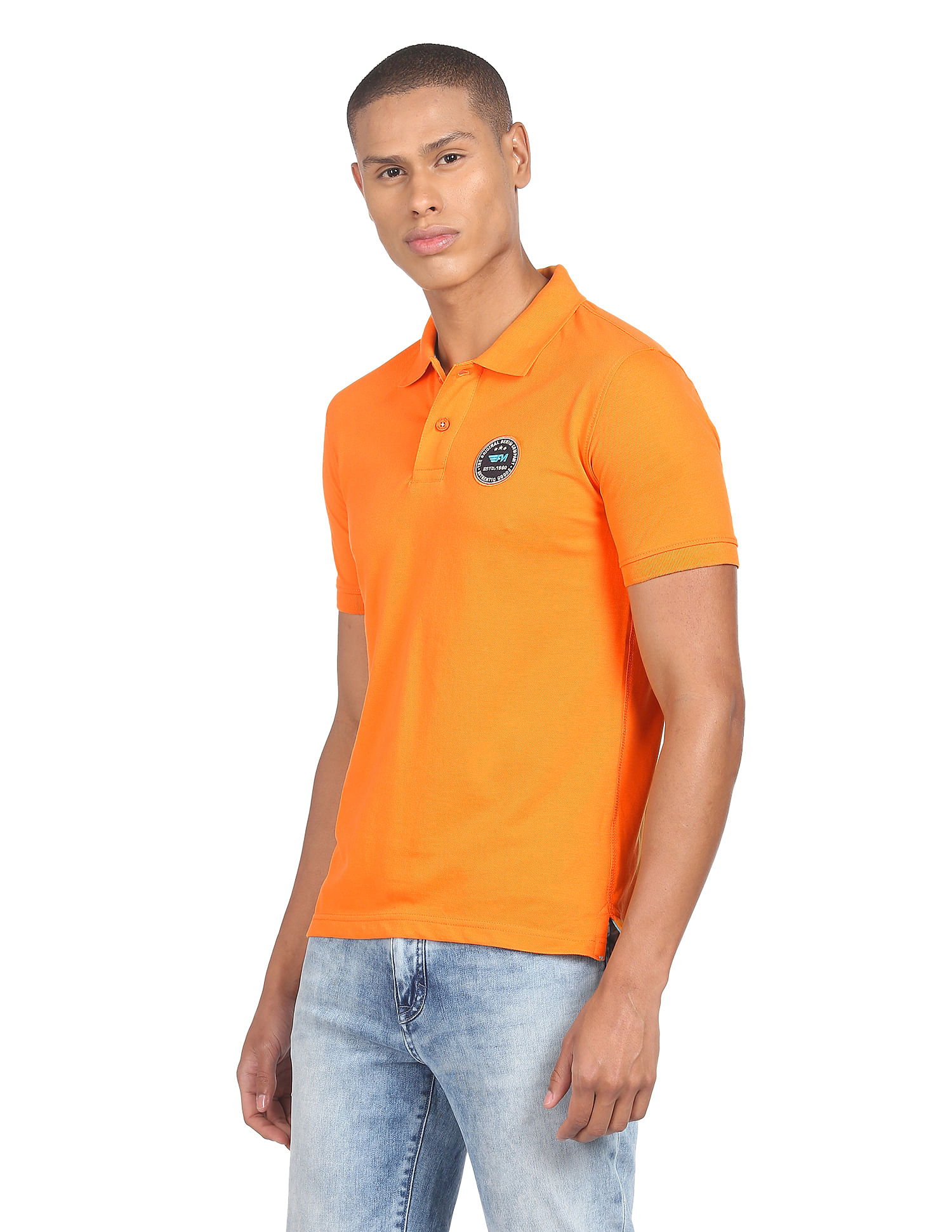 Flying Machine Printed Collar Applique Logo Polo Shirt