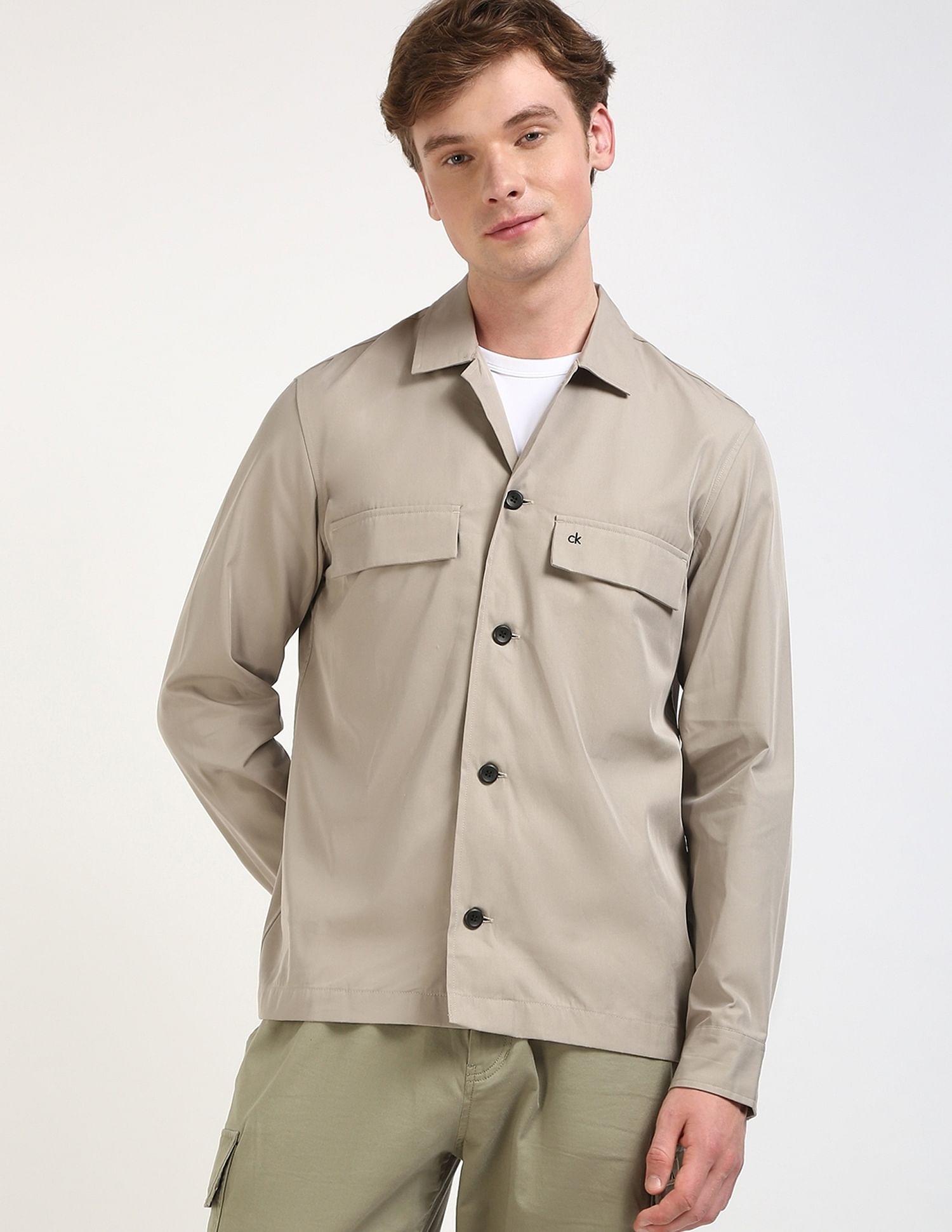 Calvin Klein Jeans Solid Boxy-Fit Twill Woven Shirt