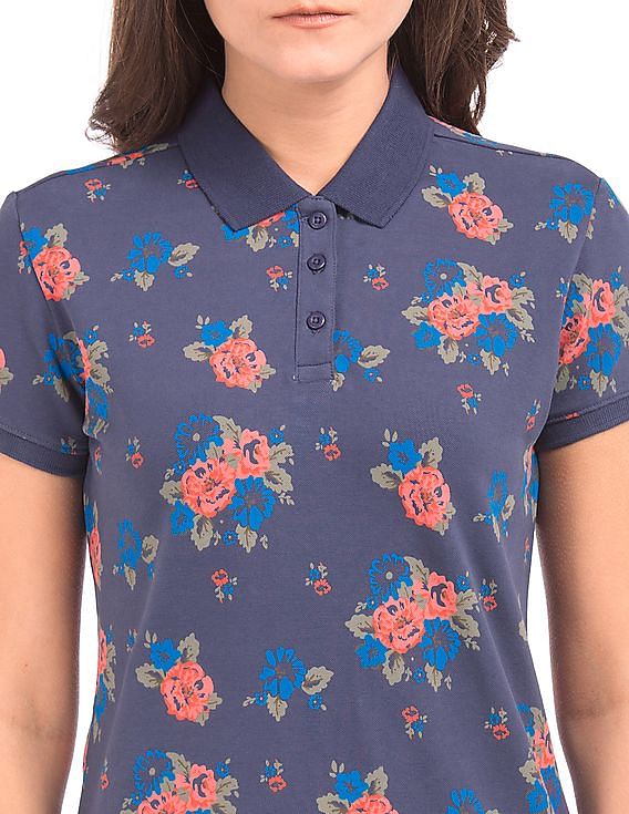 Buy U.S. Polo Assn. Women Floral Print Regular Fit Polo Shirt