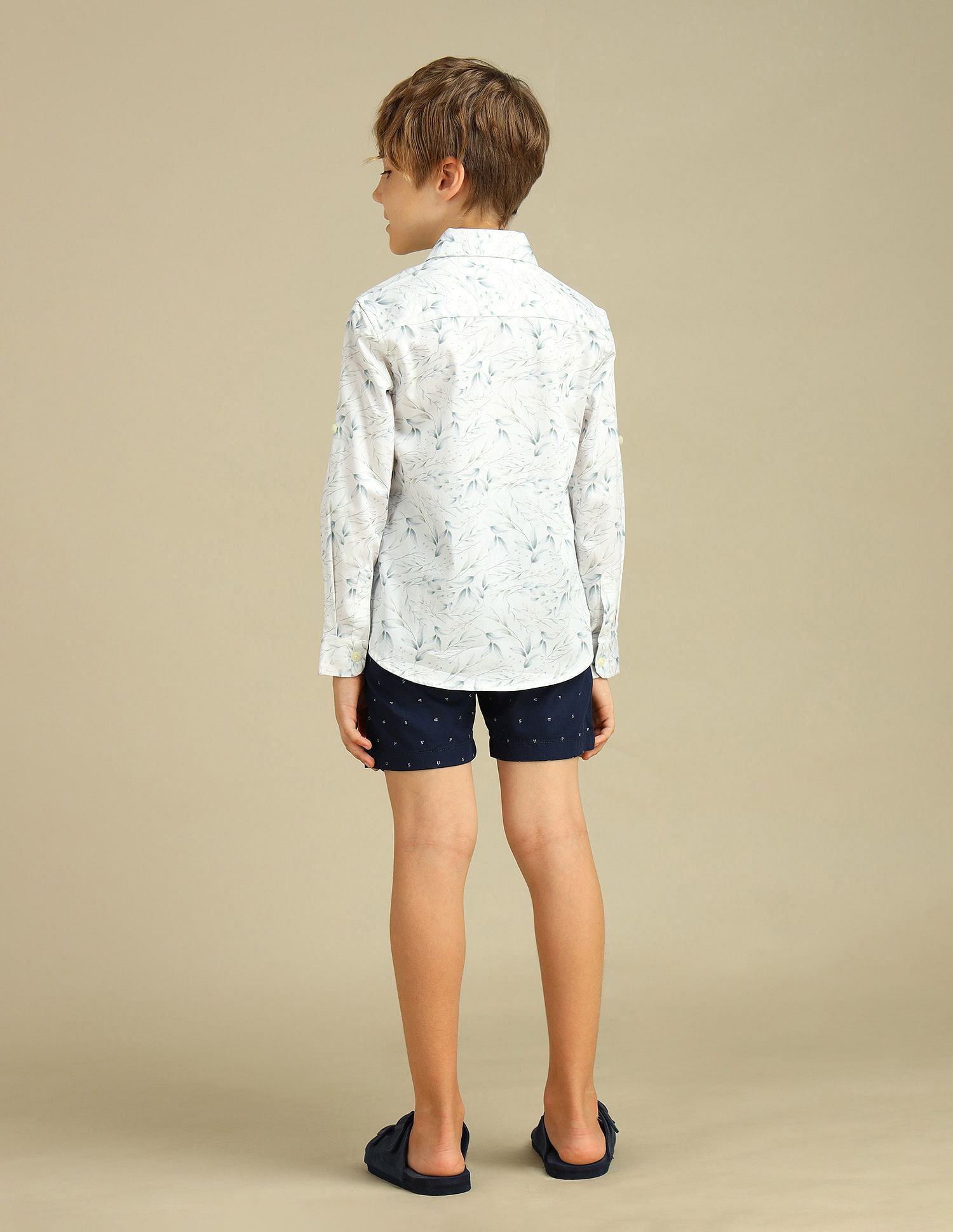 U.S. Polo Assn. Kids Boys Spread Collar Tropical Shirt
