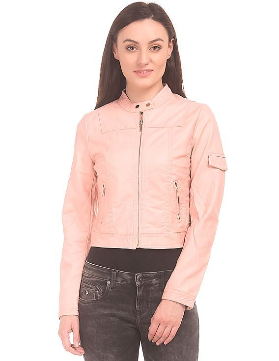 U.S. Polo Assn. Women Textured Faux Leather Cropped Jacket