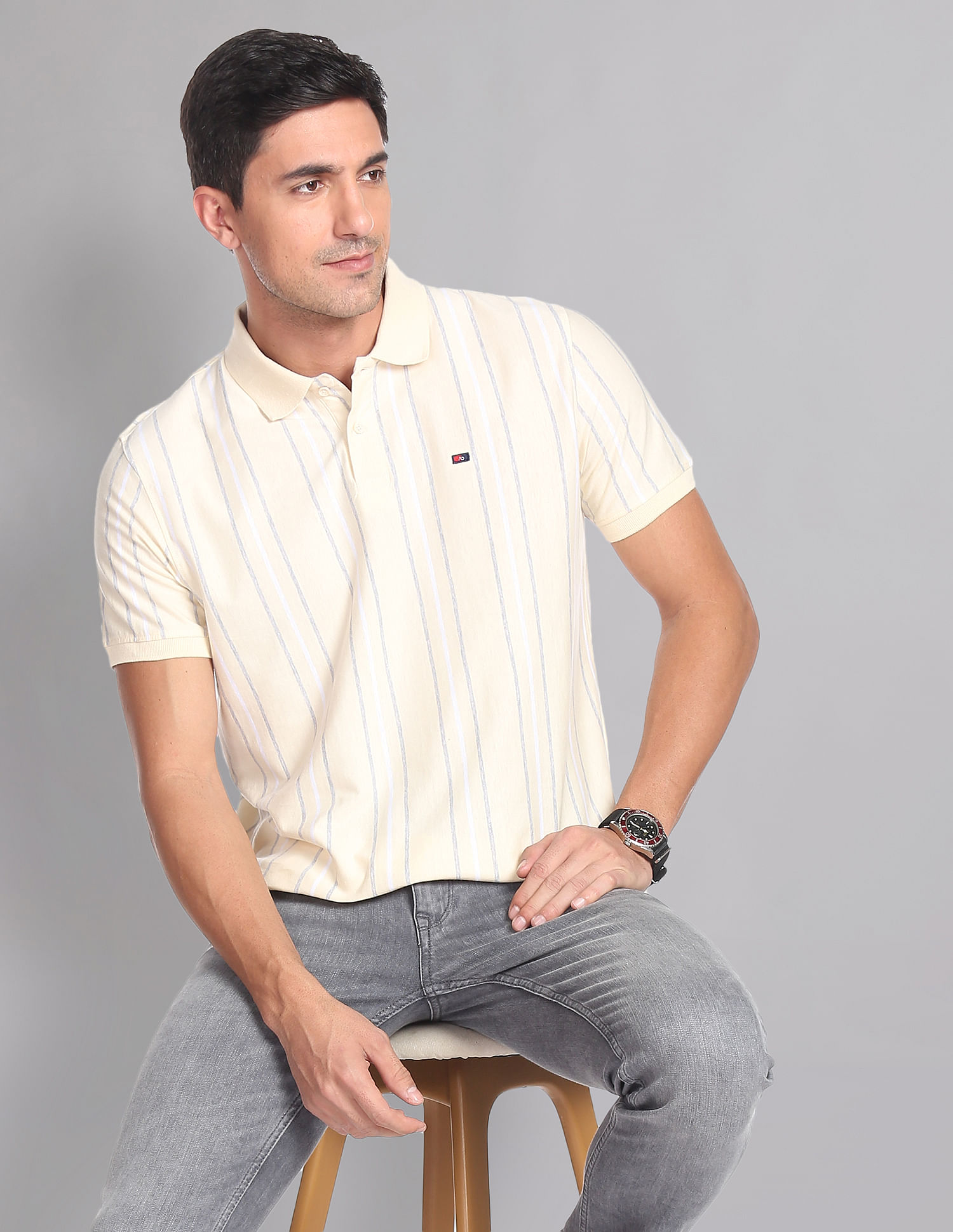 AD by Arvind Vertical Stripe COOL-IT Real Deal Polo Shirt