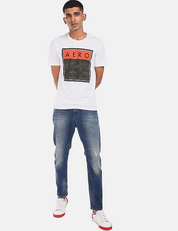 Aeropostale Men White Crew Neck Graphic Printed T-Shirt