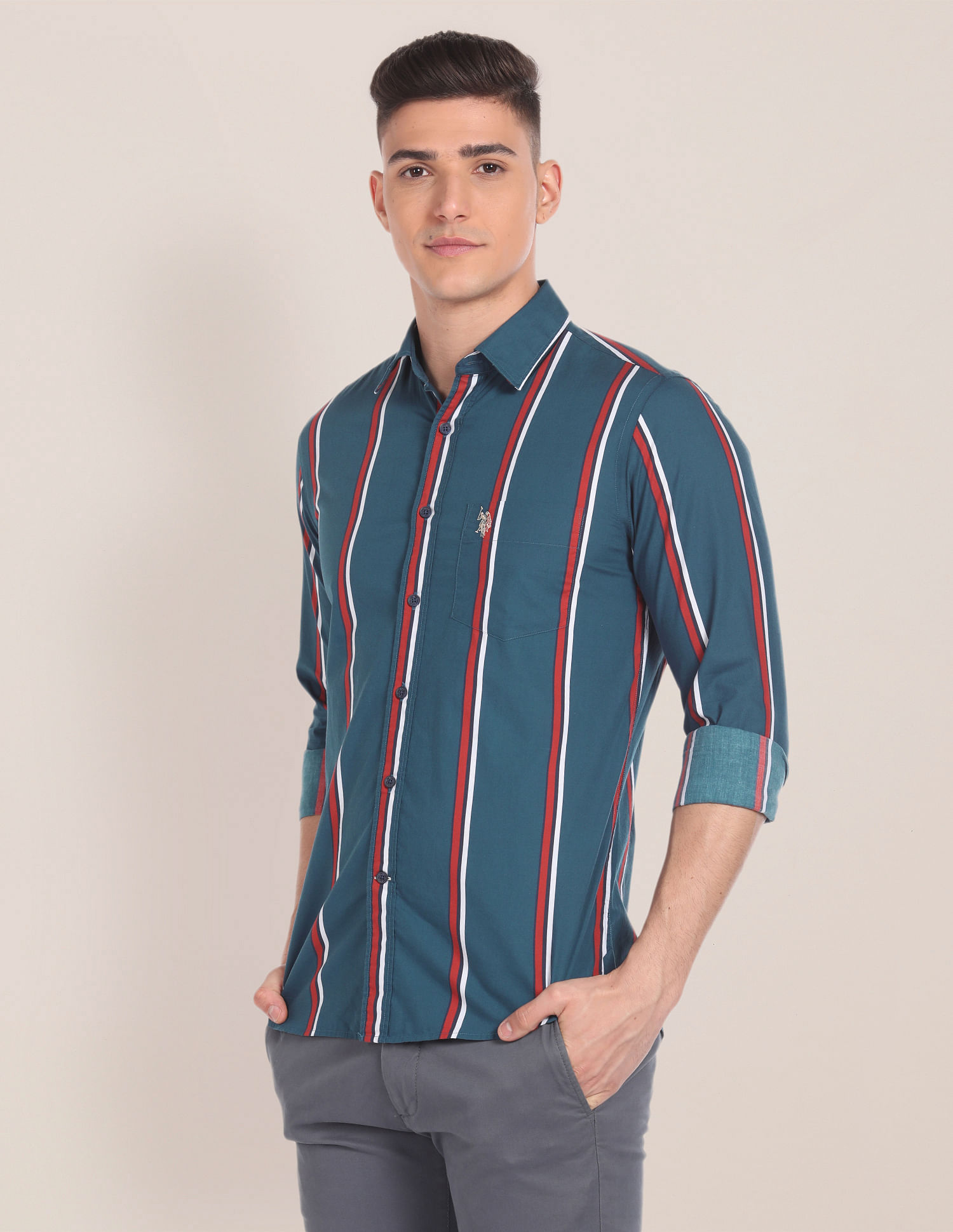 U.S. Polo Assn. Spread Collar Vertical Stripe Shirt