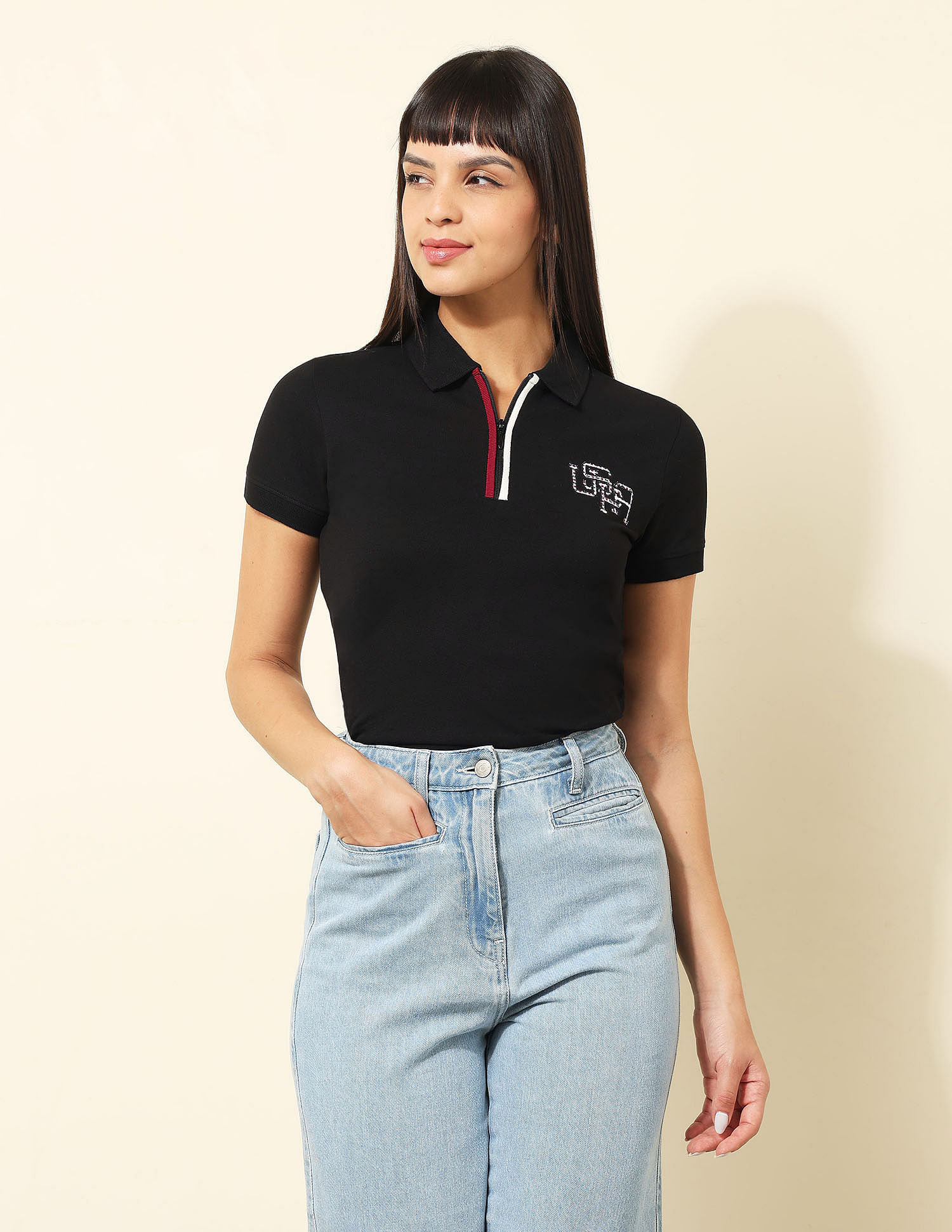 U.S. Polo Assn. Women Regular Fit Solid Polo Shirt