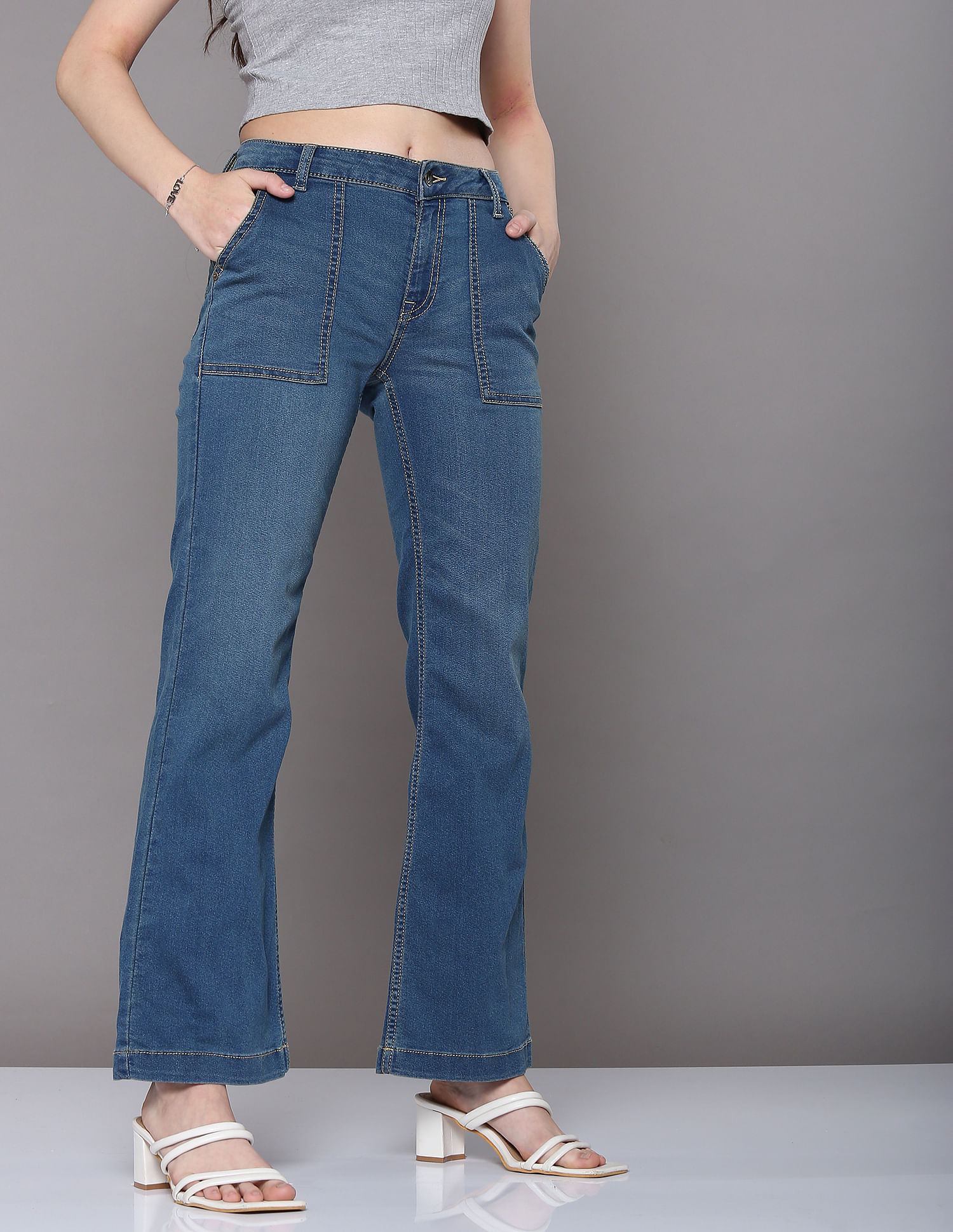 Buy Women Blue Wide Leg Distressed Slit Jeans Online at Sassafras