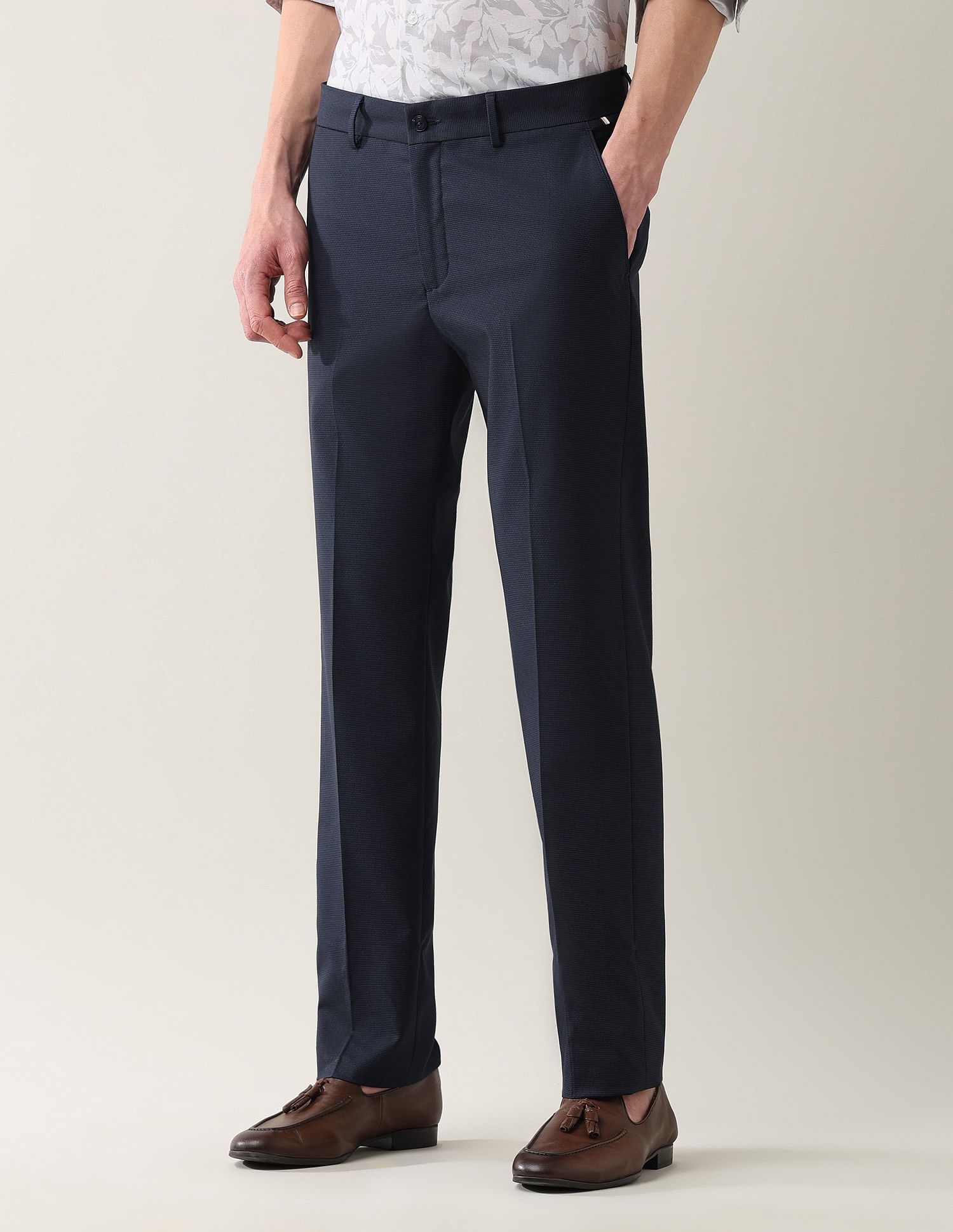 Arrow Newyork Regular Fit Textured Smartflex Trousers