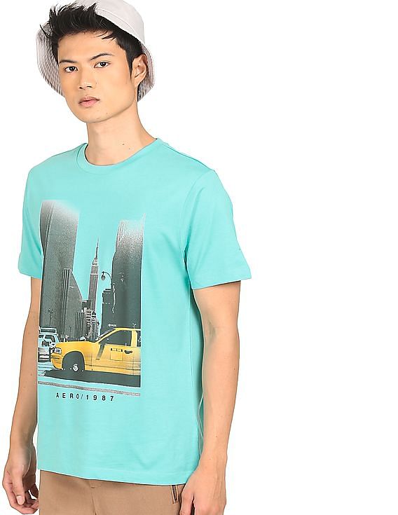 Aeropostale Men Turquoise Crew Neck Graphic Print T-Shirt