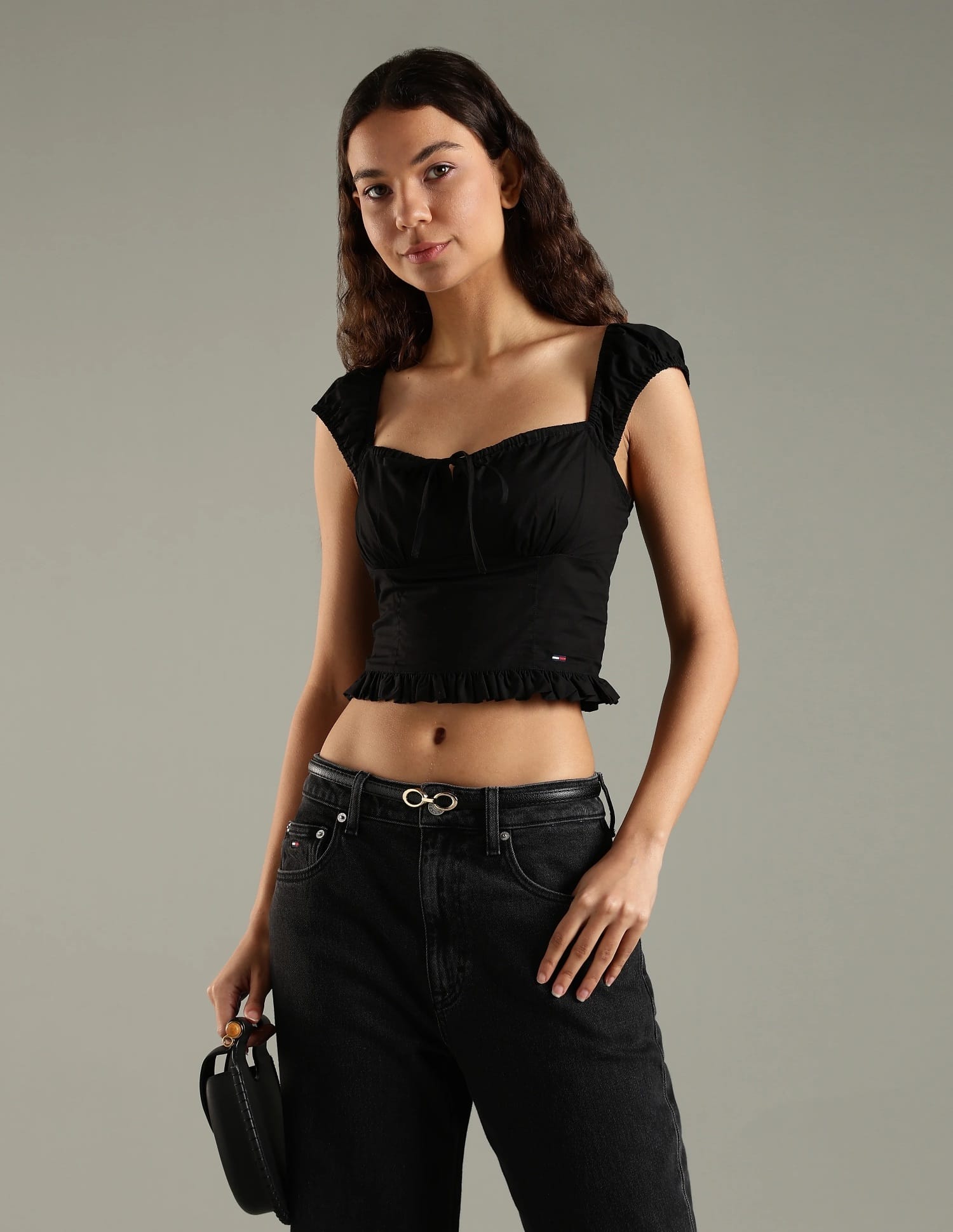 トップス FRANGANT Torso tops BLACK Buy Tommy Hilfiger Slim Fit Cotton Sweetheart Neck Crop Top
