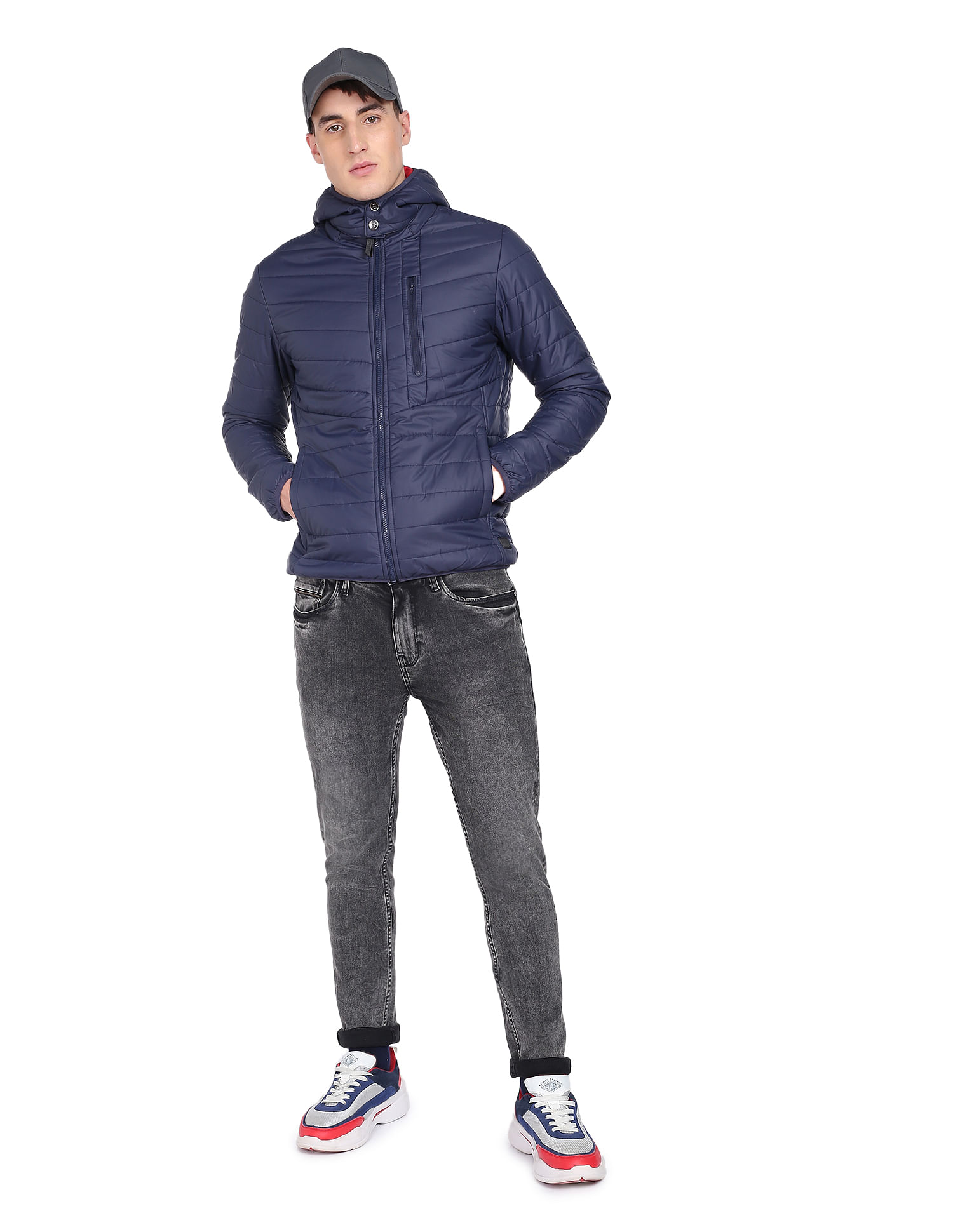 Flying Machine High Neck Hooded Quilted Jacket