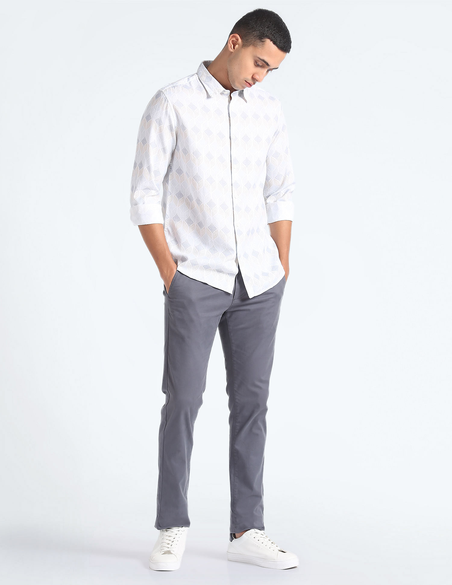 Flying Machine Geometric Print Cotton Shirt